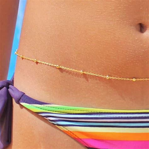 Aliexpress Com Buy Womens Sexy Fashion Gold Bead Body Belly Waist Chain Bikini Beach Harness