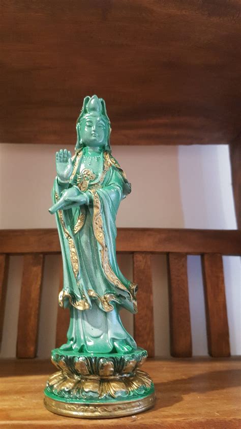 Goddess Quan Yin Holding The Vase Of Compassion Green And Gold Etsy