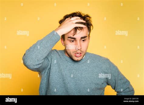 Sad Worried Scared Afraid Man Pull Hair Out Emotion Stock Photo Alamy