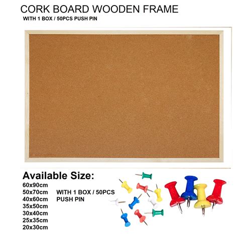Cork Board Bulletin Board Wooden Frame With 1box50pcs Push Pin Lazada Ph