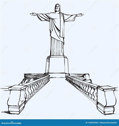 Cristo Redentor R O De Janeiro Brasil Esbozo Vectorial Foto De