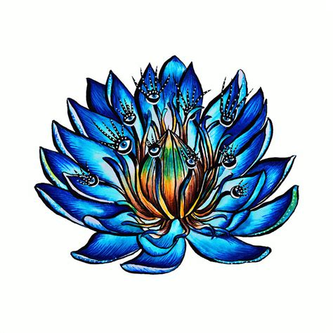 Weird Multi Eyed Blue Water Lily Flower Drawing By Boriana Giormova