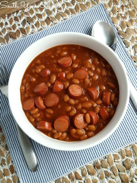 In a medium size pot, cook onion in hot oil until soft, but not brown. Franks & Beans | South Your Mouth | Bloglovin'