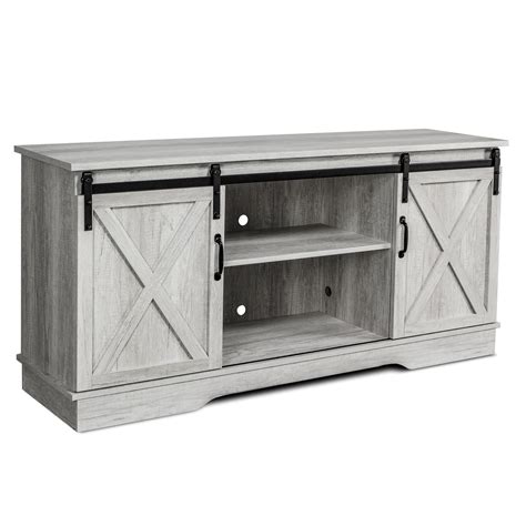 Southern pine flat screen tv cabinet with widescreen base. Modern 58" Media Console Sliding Barn Door Television ...