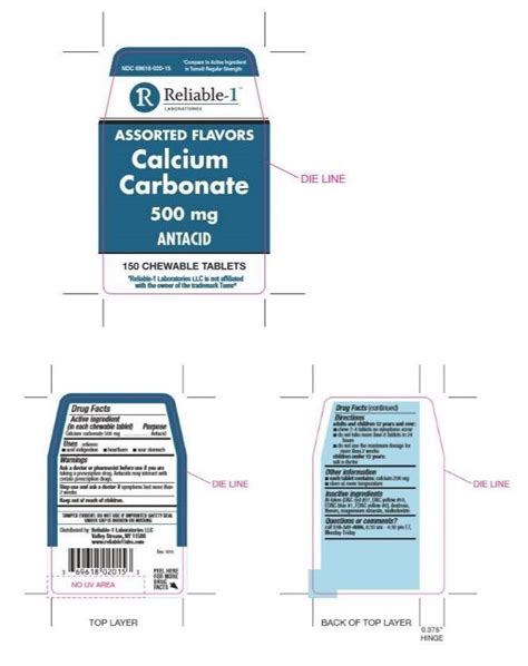 Calcium Carbonate 500 Mg Tablet Chewable Reliable 1 Laboratories Llc
