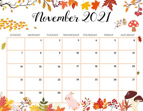 Editable November Calendar 2021 November 2021 Calendar Fall With Red