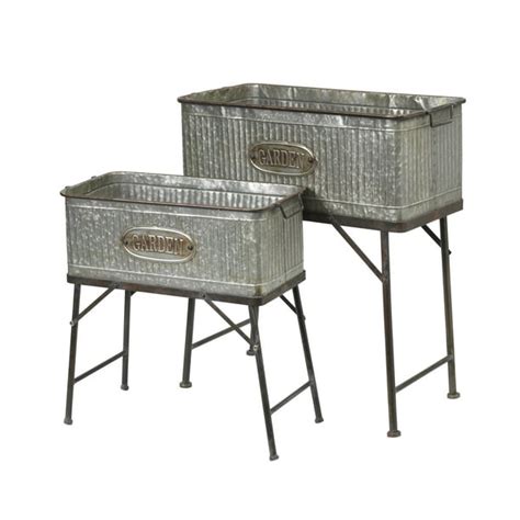 Rectangle Galvanized Metal Planters With Stands Set Of 2 Walmart