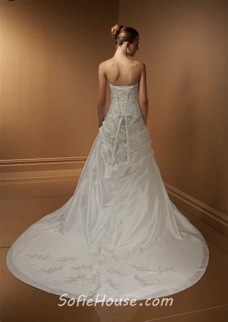 Classic A Line Strapless Ruched Taffeta Lace Beaded Wedding Dress