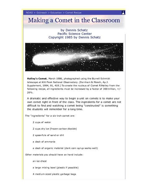 Making A Comet In The Classroom Lesson Plan For 4th 9th Grade