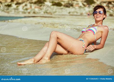 Woman Lying On The Beach Stock Image Image Of Blue