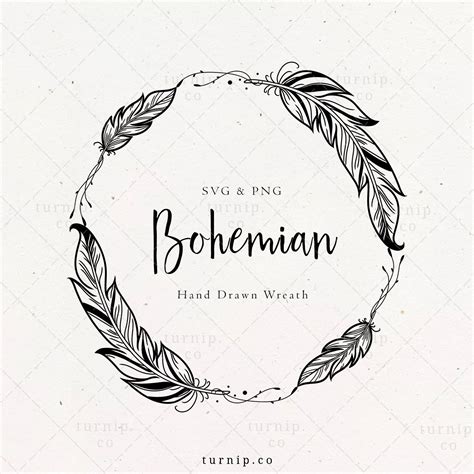 Boho Wreath Svg Feather Frame Clipart Bohemian Circle Border Etsy