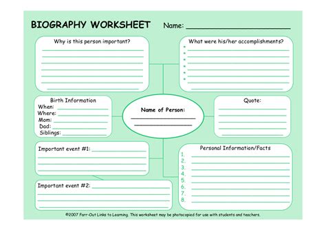 Biography Worksheet For 4th Grade
