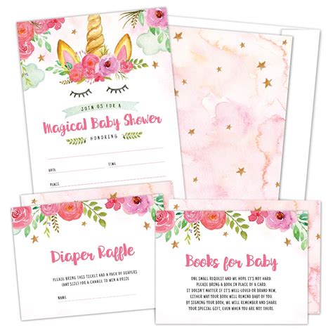 Buy Set Of 25 Floral Unicorn Baby Shower Invitations Diaper Raffle