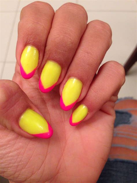 Glow Your Day Out In Neon Yellow Tipped Off With A V Shaped French Neon