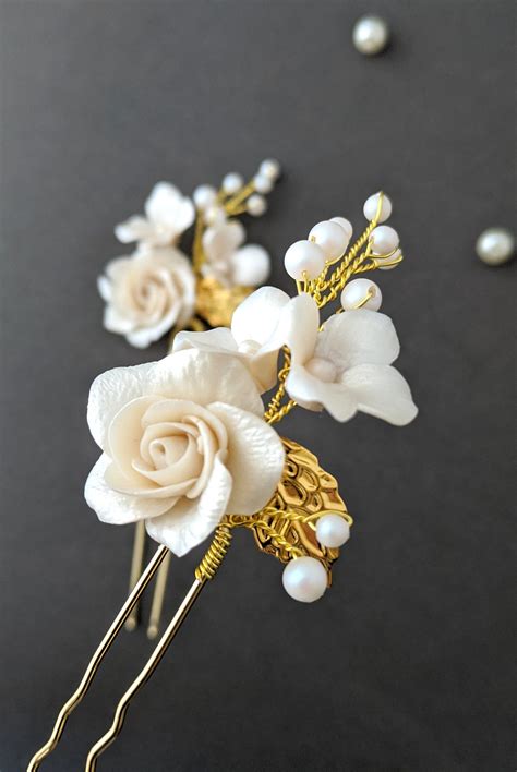 Bridal Rose Hair Pin Pearlescent White Rose Hair Pin Hair Etsy