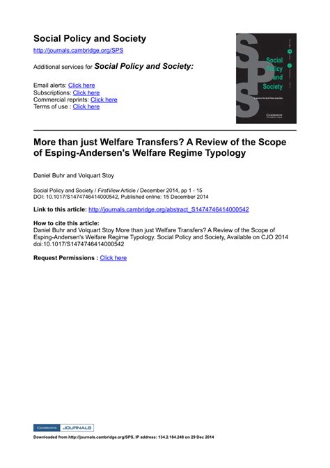 Pdf More Than Just Welfare Transfers A Review Of The Scope Of Esping Andersen S Welfare