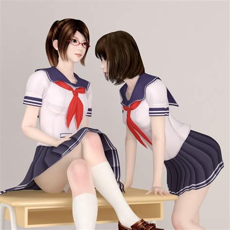 Natsumi And Mariko Schoolgirl Pose 04 3d Model Cgtrader