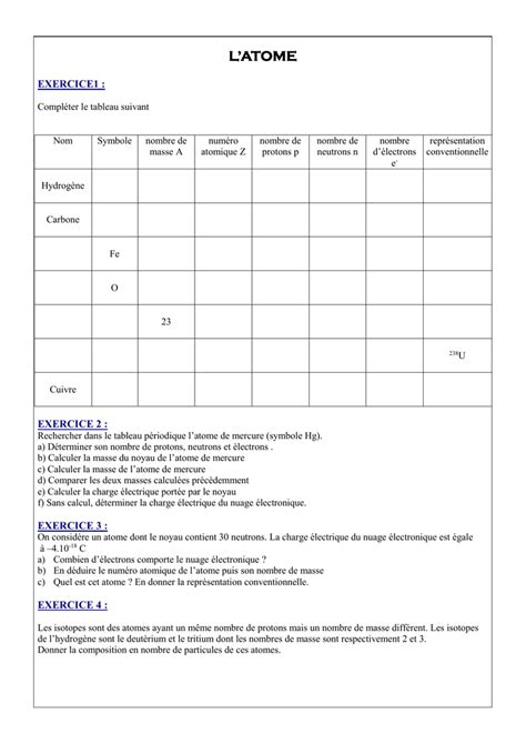 exercices atomes - ions