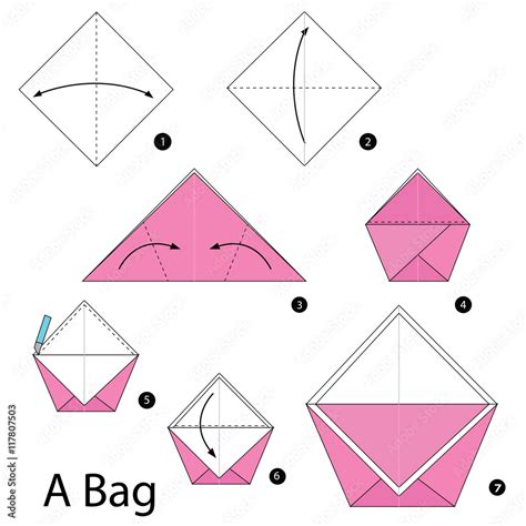 Step By Step Instructions How To Make Origami A Bag Stock Vector