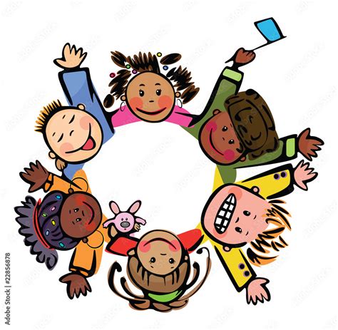 Circle Of Happy Children Different Races Stock Vector Adobe Stock