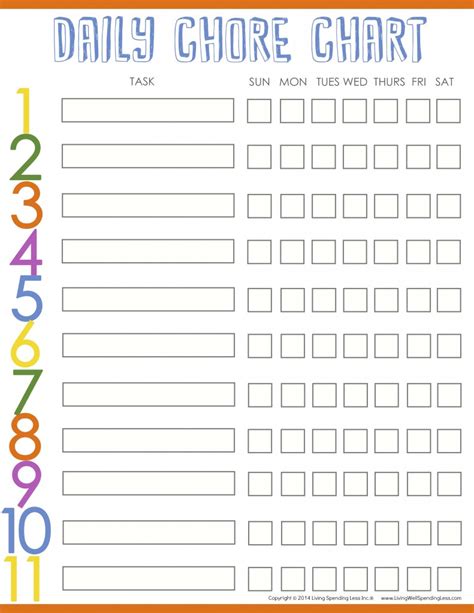 Daily Chore Chart Free Printable Printable Templates
