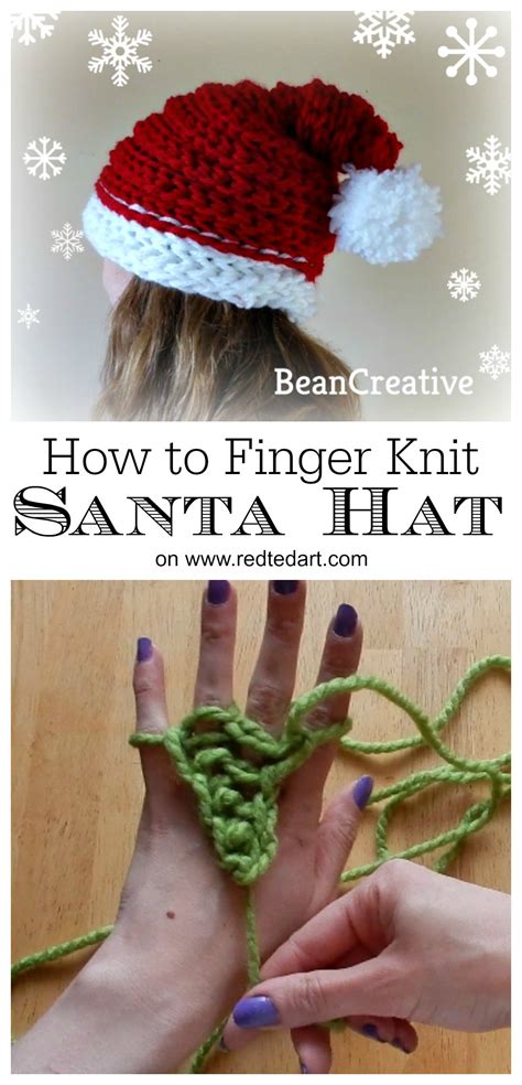 Finger Knitting Santa Hat Project - Red Ted Art - Make ...