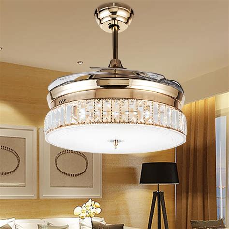 Modern Led Invisible Crystal Ceiling Fans 36inch42inch Alloy With