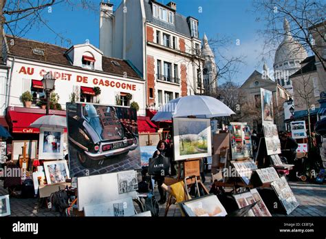Place Du Tertre Montmartre Sacre Coeur Paris Painter Painting Stock