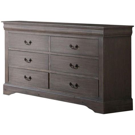 Wooden Six Drawer Dresser In Antique Gray Finish