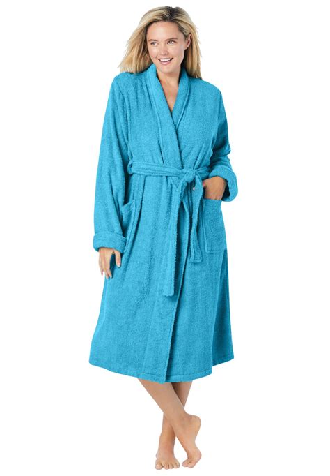 Dreams And Co Womens Plus Size Short Terry Robe 3x Paradise Blue