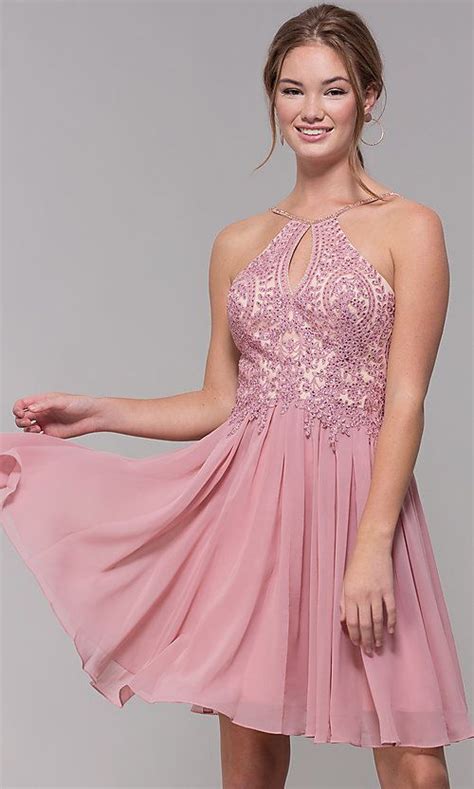 Short Keyhole Lace Bodice Hoco Dress In 2020 Hoco Dresses Pink