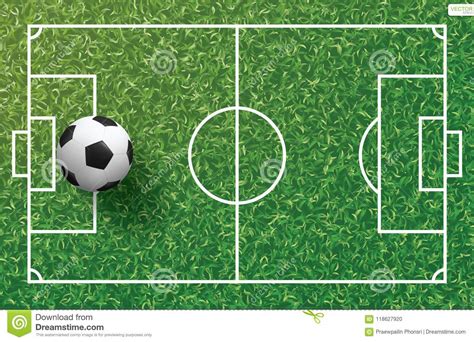 Soccer Football Ball On Green Grass Of Soccer Field Stock Vector