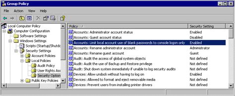 You can disable blank password restrictions by using a policy. Windows XP Group Policy Editor