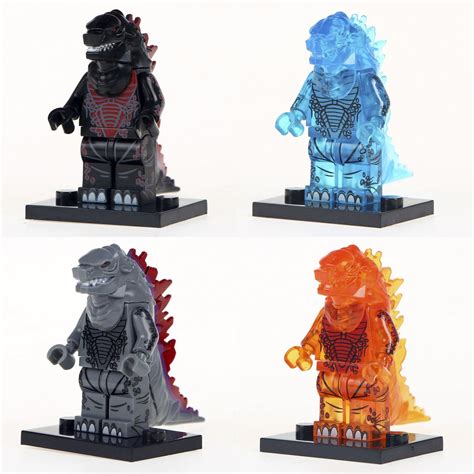 4pcs Set Minifigures Godzilla Black Orange Blue Gray Compatible Lego