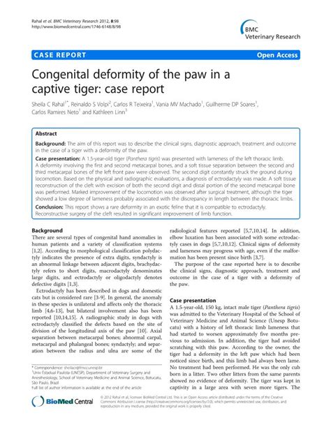 Congenital Deformity Of The Paw In A Captive Tiger Case Report DocsLib