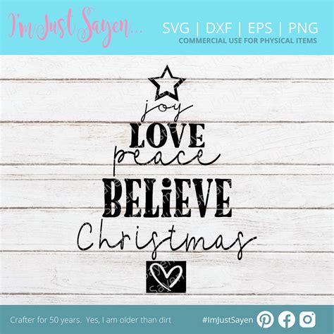 Joy Love Peace Believe Christmas Svg Christmas Svg Tree Etsy Hong Kong
