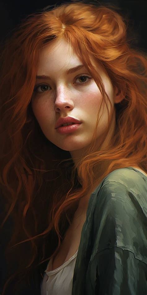 Beautiful Red Hair Gorgeous Redhead Female Art Painting Digital