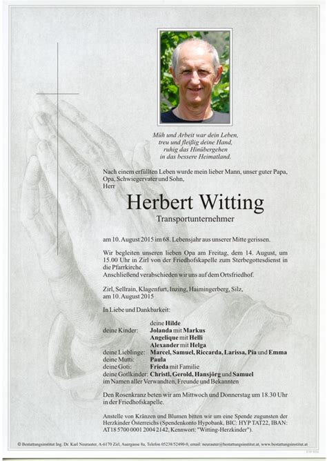 Spenden sie den angehörigen trost durch ihre anteilnahme. Gedenkseite von Herbert Witting :: Gedenkseite ...