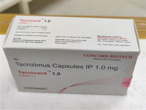 Tacrolimus Tacrocord 1mg Capsules Concord Biotech At Rs 250 Stripe In Bengaluru