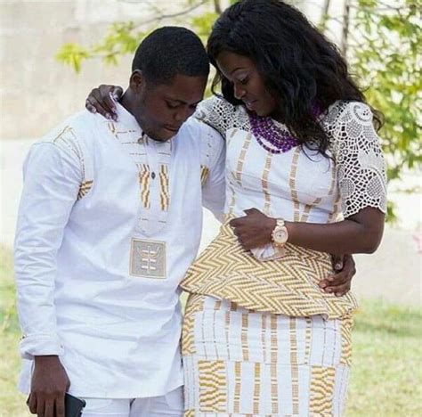 Clipkulture Kente Bride And Groom In Gold And White Kente Outfits