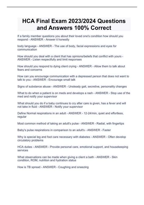 HCA Final Exam 2023/2024 Questions and Answers 100% Correct - HCA