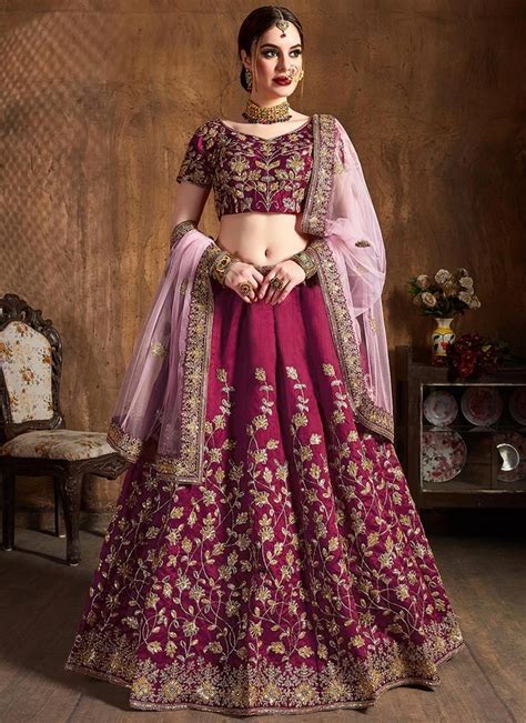 Buy Dark Pink Art Silk A Line Lehenga Wedding Wear Embroidered A Line