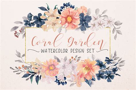 Coral Garden Watercolor Clip Art Design Set Lollys Lane Shoppe