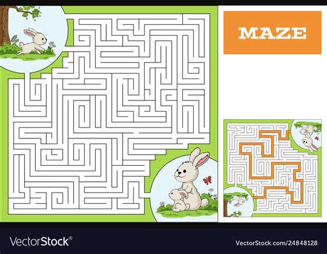 Help Bunny To Find Way Maze Game Puzzle Royalty Free Vector