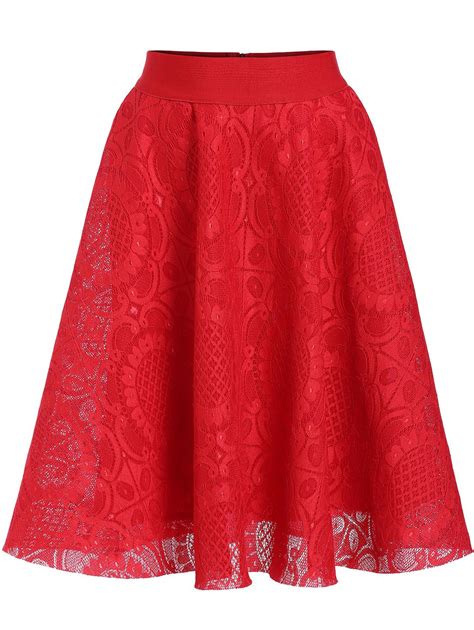 red high waist lace flare skirt lace flare skirt skirts fashionista trend