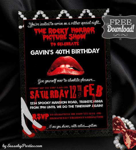 I already invited kelly over for dinner tonight—do you want to come too? Rocky Horror Picture Show Free Download Invitation - The Sassaby Party Co.