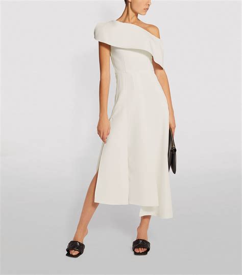 Womens Awake Mode White One Shoulder Asymmetric Midi Dress