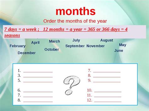 Months And The Days Of The Week презентація з