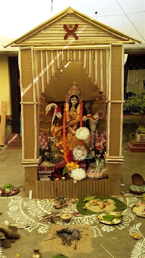Creativeidia Low Budget Saraswati Puja Pandal Decoration Idea And