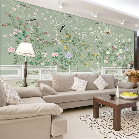 Modern Simple Chinese Style Flower And Bird Figure 3d Mural Wallpaper
